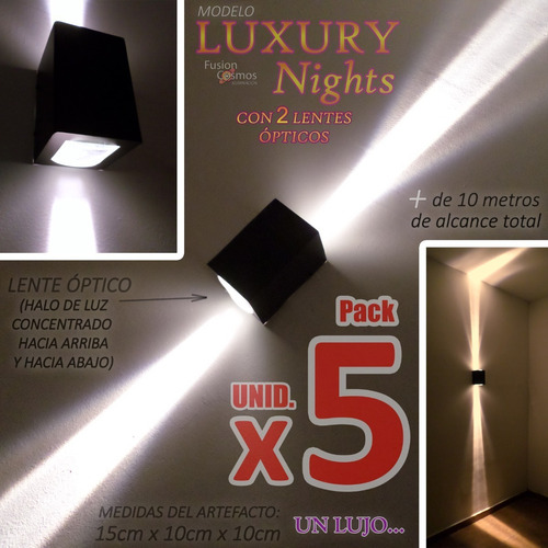 Luz Exterior Bidireccional Lente C/ Lampara Led 10w Pack X5u