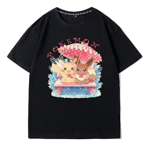 Camiseta Creative Pikachu Eevee De Algodón De Manga Corta