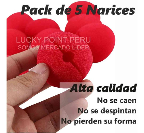 Imagen 2 de 3 de Pack Nariz De Payaso Clown 5 Unidades