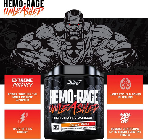 Sabor de ponche pré-treino Nutrex Hemo Rage Unleashed 30 Serv