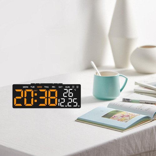 Reloj Despertador Digital Concha Negra Hora Naranja