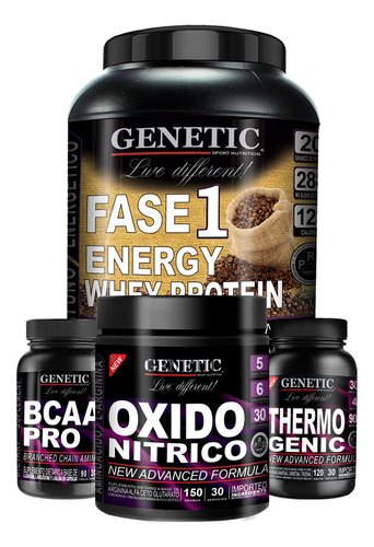 Combo Proteína Oxido Nítrico Aminos Bcaa Thermogenic Genetic