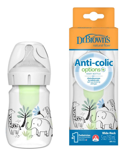Biberón Dr Brown's Boca Ancha 5Oz/150Ml Options+ Anticólicos Decorado Selva 0m+