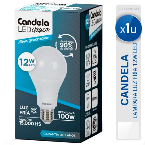 Lampara Led Clasica 12w Fria Candela Foco Ultima Generacion