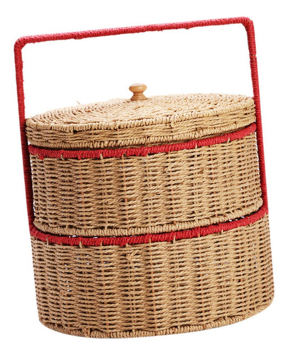Canasta Tejida A Mano Con Mango Cesta De Picnic Doble Capa