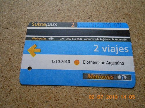 Boleto Subtepass - Bicentenario 2010 - Usado - 2 Viajes -