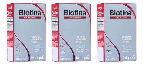 Kit 3 Biotina Dose Máxima 60 Cápsulas - Katigua Sabor Sem Sabor