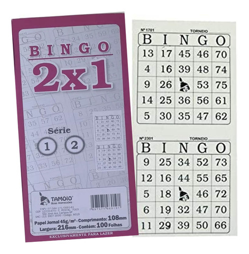 Cartela De Bingo Tamoio 2x1 (duplo) 12 Blocos Com 100 Folhas