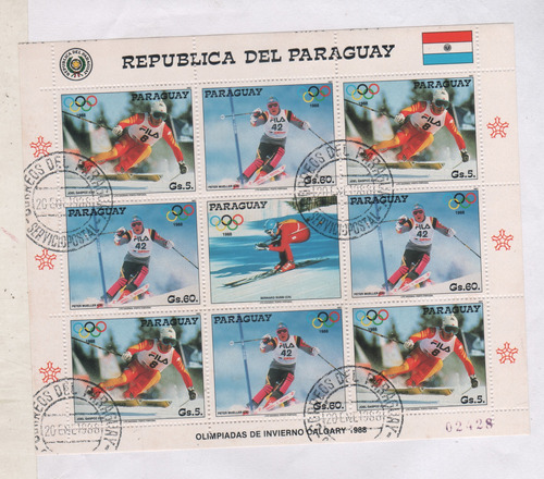 Estampillas De Paraguay - Hoja Olimpiadas Invierno Año 1988