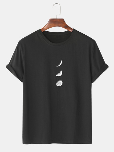 Camiseta Para Hombre De Algodón Con Estampado Lunar Cuello C 