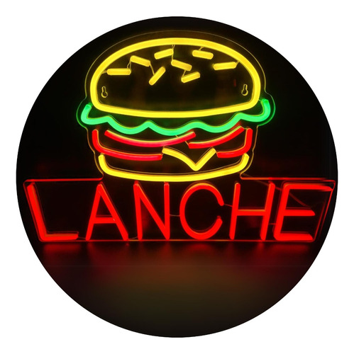 Painel Acrílico Cristal Led Neon Lanche Hamburgueria 50x35cm