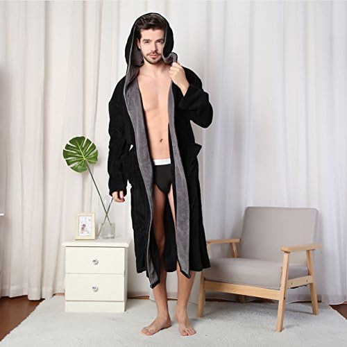 Albornoz De Longitud Completa Para Spa Suave Negro Con Capuc