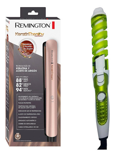 Plancha Remington Keratina Aceite De Argan + Rizador Cabello