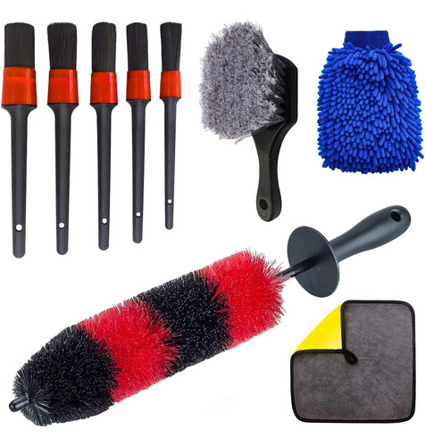 W 9ps Juego De Cepillos Para Llantas Auto Lavado Rines