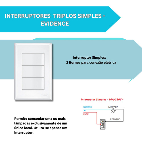 Kit Com 2 Interruptor Triplo Simples 4x2 16a Evidence Fame