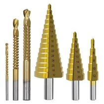 Comprar 6 Brocas Escalonadas Acero Titanio 4-32mm\u002F20mm\u002F12mm -3\u002F6\u002F8mm