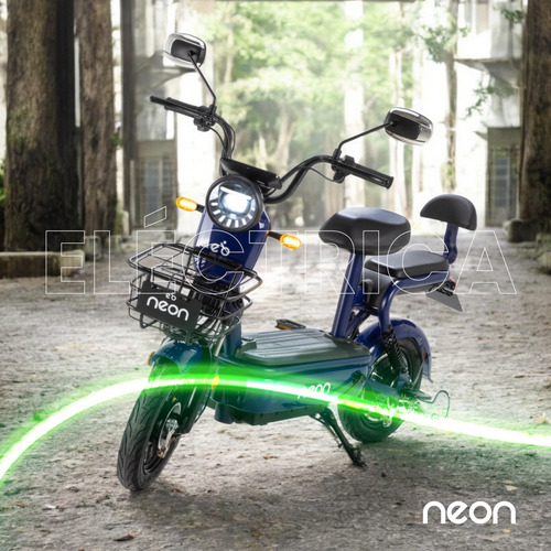 Bicicleta Eléctrica Neon EX-1R 350w acero 150kg canastilla 50km color azul oscuro