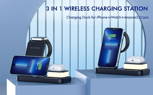 Estación Carga Rápida Inalámbrica Para iPhone 3en1