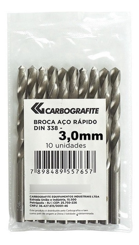 Jogo De Brocas 3,0mm Kit Carbografite Aço Rápido Metal Ferro