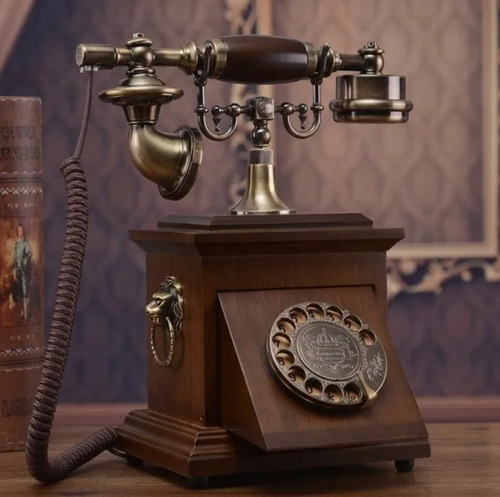 Teléfono Modelo Antiguo Madera Analogo 25 Cm 
