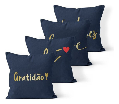 Kit 4 Almofadas Decorativas Own Gratidão Fé Love Good Vibe