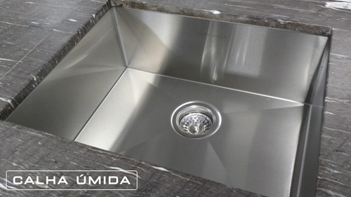 Imagem 6 de 7 de Cuba Inox Quadrada Embutir Com Grade E Válvula 60 X 40 Cm