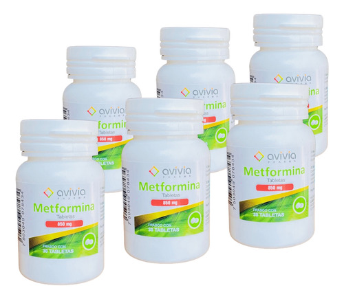 Metformina 850 Mg, 6 Frascos Con 30 Tabletas C/u Avivia