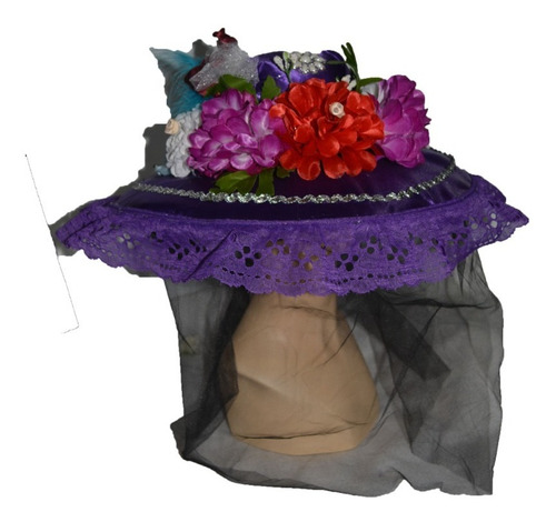 Sombrero Catrina Dia Muertos Halloween Disfraz Morado  C454