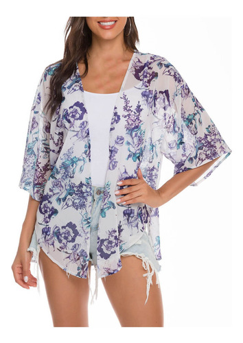 Z Blusa Cárdigan De Playa Con Estampado De Gasa Para Mujer,