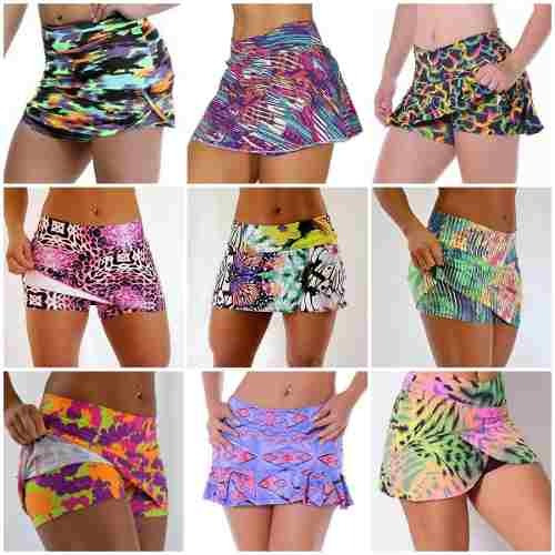 Imagem 9 de 10 de Kit 4 Bermuda Short Saia Suplex Fitnes Academia Atacado