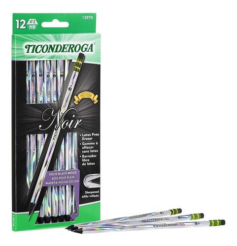 Ticonderoga Noir Negro Madera-cased # 2 Lápices, Holográfica