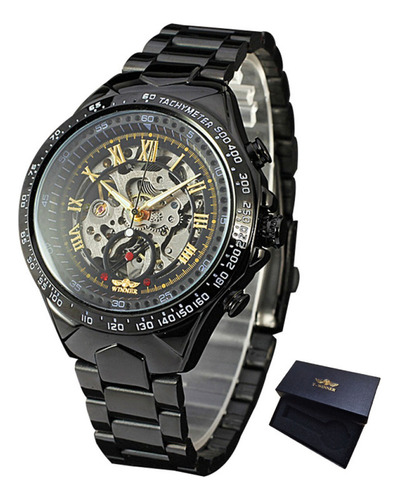 Reloj pulsera T-Winner WRG8067-1 de cuerpo color negro, analógico-digital, para hombre, fondo oro, con correa de acero inoxidable color y expandible