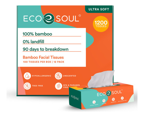 Eco Soul Caja De Pauelos Faciales 100% Bamb De Alta Calidad,