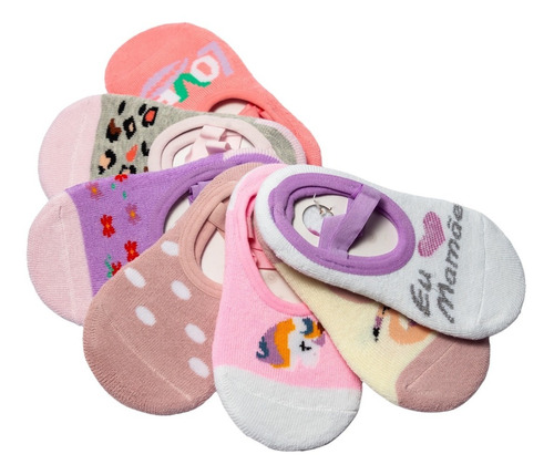 Kit 4 Pares Meia Sapatilha Infantil Menina Anti-derrapante