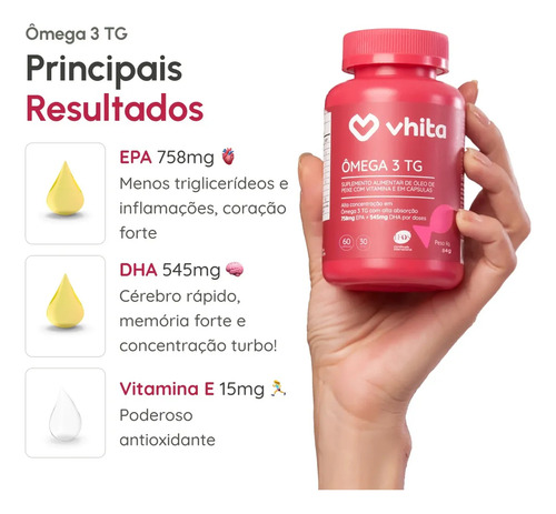 Ômega 3 Tg 1000mg Vhita 60 Cápsulas Selo Ifos Sem Sabor 2 Potes