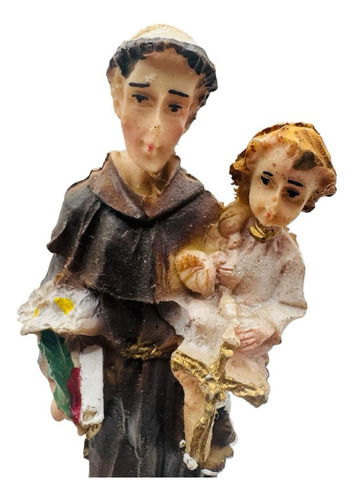 Escultura San Antonio 12 Cm Resina Ojo Pintado Blanco