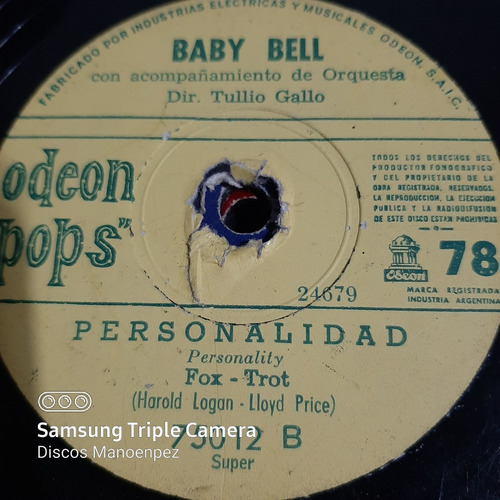 Pasta Baby Bell Con Orq Tullio Gallo Odeon Pops C162