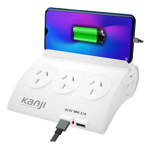Alargue Zapatilla 5 Tomas 2 Puertos Usb Dock Para Celular