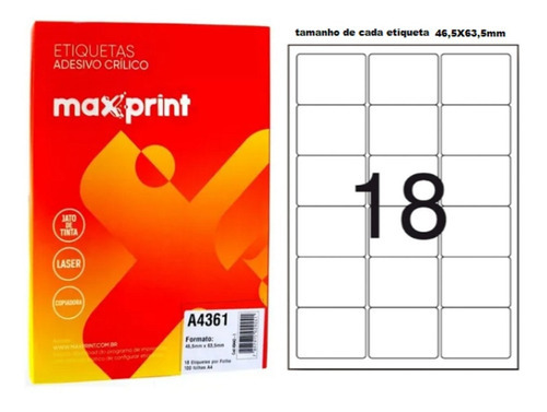 Caixa De Etiquetas A4361 Com 300 Folhas 18 Etiq/folha Maxp Cor Branco