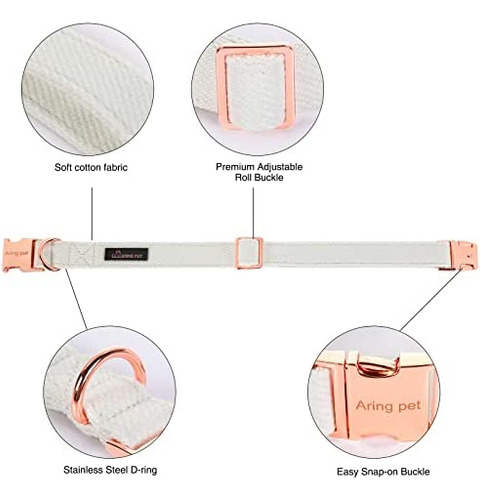 Aring Pet Collar Para Perro Y Correa De Algodón Blanco Para