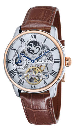 Reloj De Pulsera Earnshaw Hombre Longitude Midnight Green Correa Café