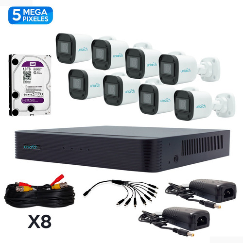 Kit De Vigilancia 5mp 8 Cámaras Exterior + Disco 1tb Uniarch