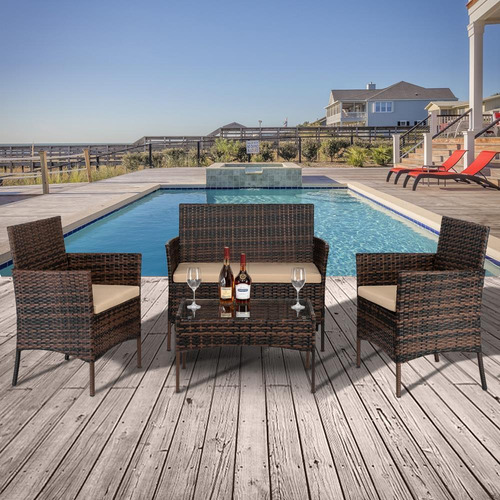 Último Set De 4 Sofa Mesa Para Jardín Tipo Rattan (Usado)
