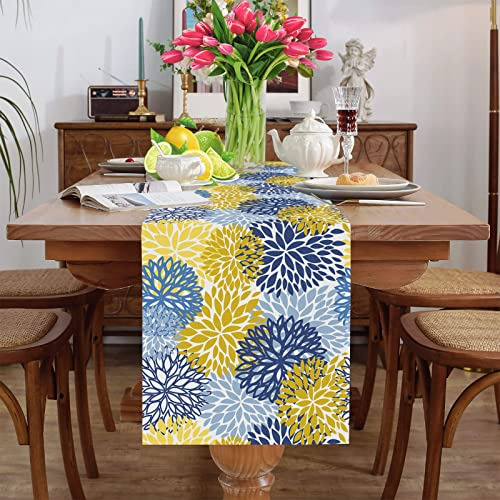 Camino De Mesa Flores Dalia 183 Cm Azul Amarillo Fiesta Come