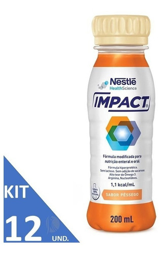 Suplemento em líquido Nestlé  Impact Impact 200ml - Nestle (Kit com 12 unidades) vitaminas Impact 200ml - Nestle (Kit com 12 unidades) sabor  pêssego em frasco de 2400mL 12 un  pacote x 12 u