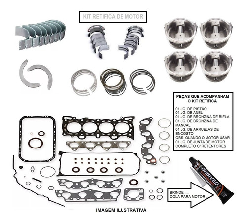 Kit Retifica Do Motor Renault Clio 1.0 16v 01/ Gas Bloco D4d