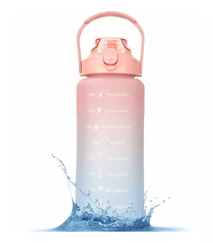 Botella de agua deportiva para deportes de 2 litros, botella de agua de  gran capacidad con popote recordatorio de escala de tiempo, a prueba de  fugas
