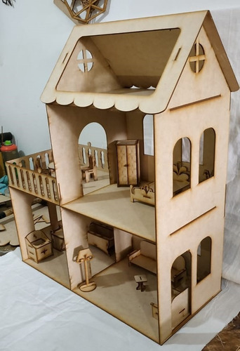 Imagen 3 de 4 de Casita De Muñecas Con Mobiliario En Mdf