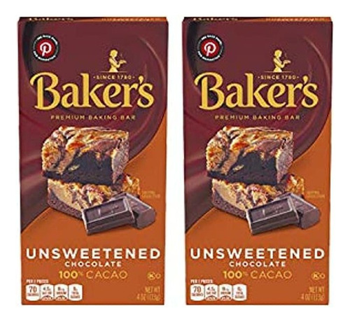 Baker 's, Barras De Chocolate Para Hornear Sin Azúcar