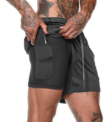 Pantalones Cortos De Fitness 2 En 1 Para Hombre, Cinturón De